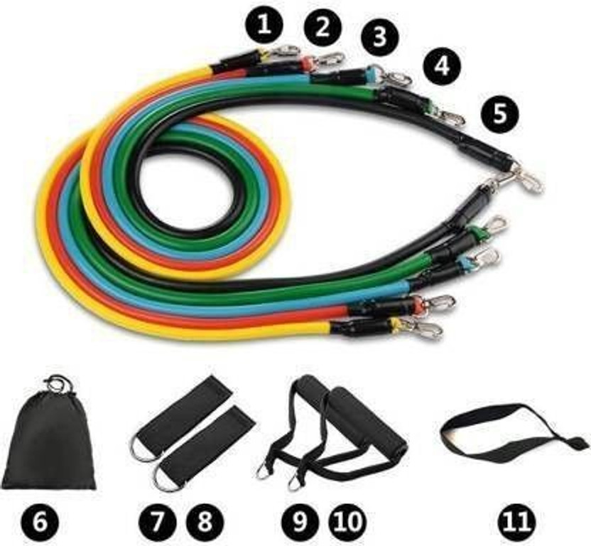 GJSHOP Resistance Bands 11pcs Set Tubes Fitness Home Gym Exercise Workout toning tube Resistance Tube(Multicolor)