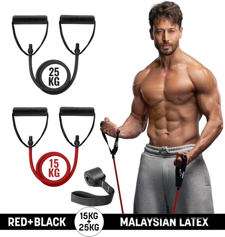 SLOVIC Gym Latex Tube With Foam Handles & Door Anchors For Stretching Excersise (Combo) Resistance Tube(Red & Black)