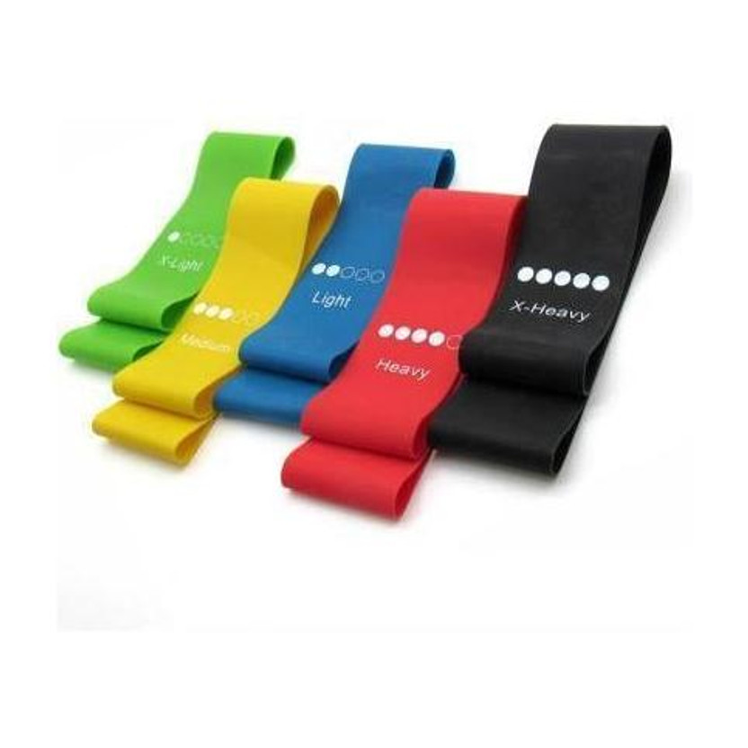 DASS Loop Band 24-inch Set of 5 for Physical Home Fitness Therapy Stretching Resistance Tube(RED, BLACK, YELLOW, BLUE AND GREEN)