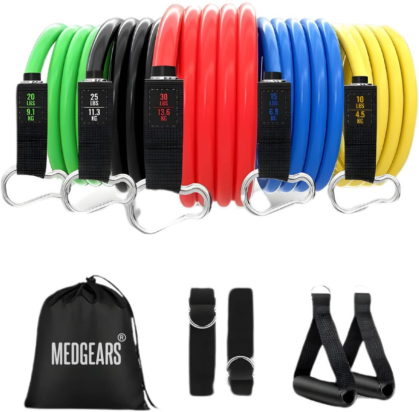 MEDGEARS Resistance Bands Set for Home Workout & Gym,5 Levels of Bands with Handles Resistance Tube(Multicolor)