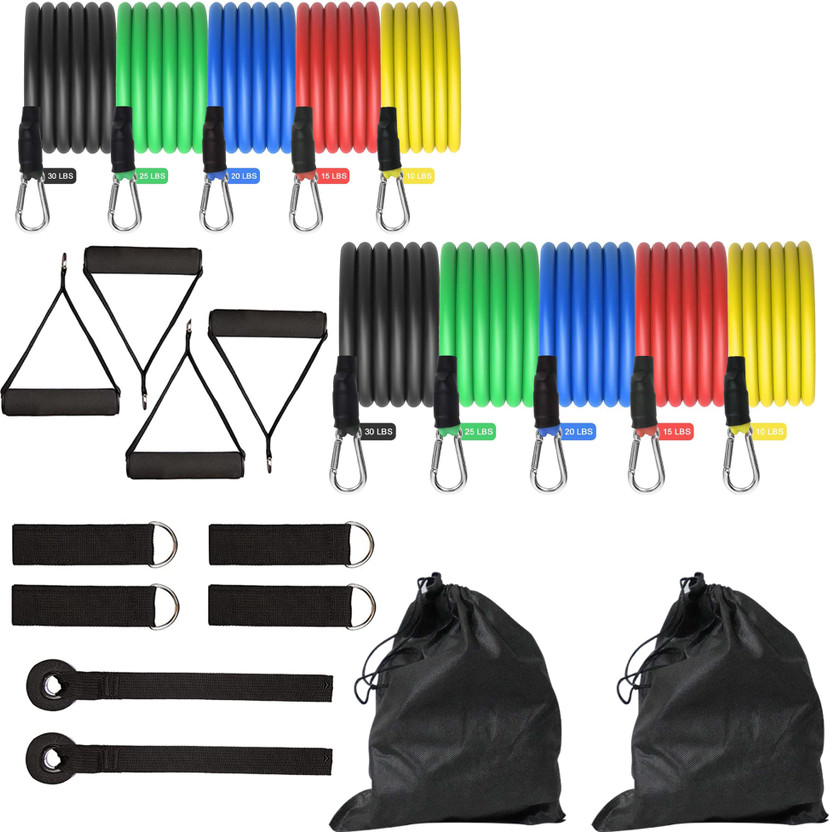 Manogyam 11 PC Latex Resistance Band Strength Training Bands Tube Set for Fitness Tube Resistance Tube(Multicolor)