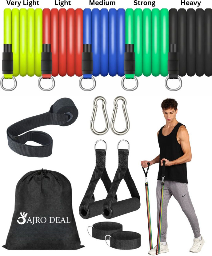 AJRO DEAL 11 Pcs Fitness band for Exercise, Stretching & Body Toning, Home Gym Equipment Resistance Tube(Multicolor)