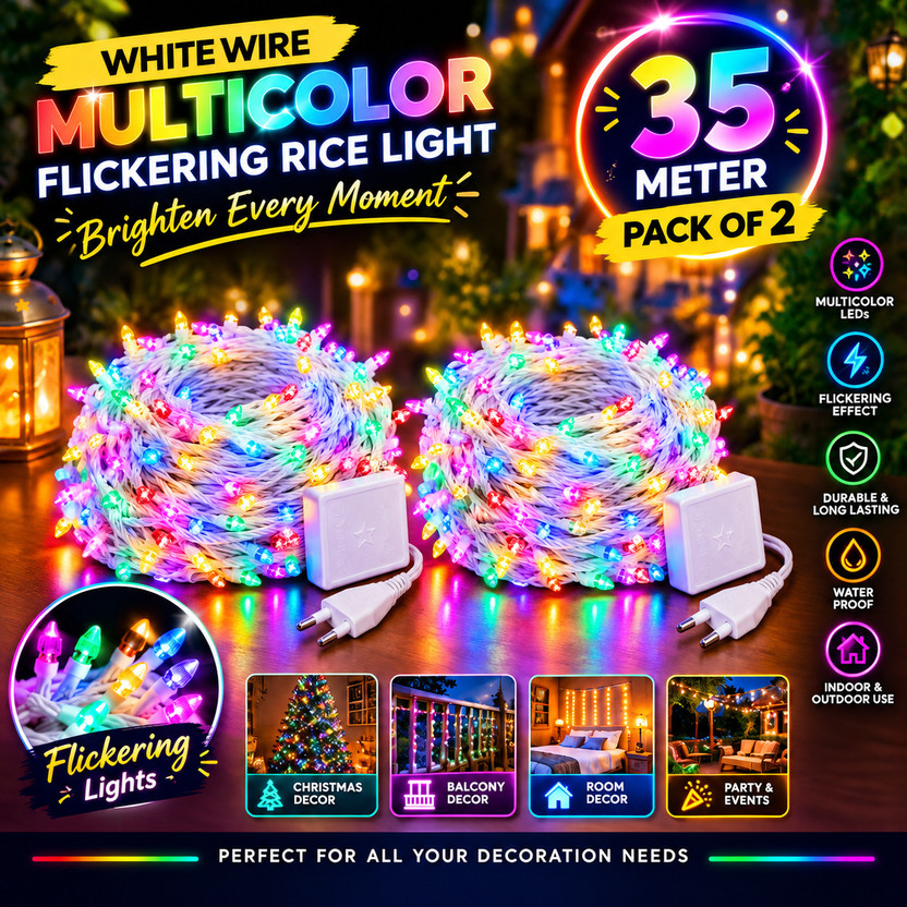 diwalilights diwalilights 220 LEDs 35 m Multicolor Color Changing, Flickering, Steady String Rice Lights(Pack of 2) - Flipkart Deal