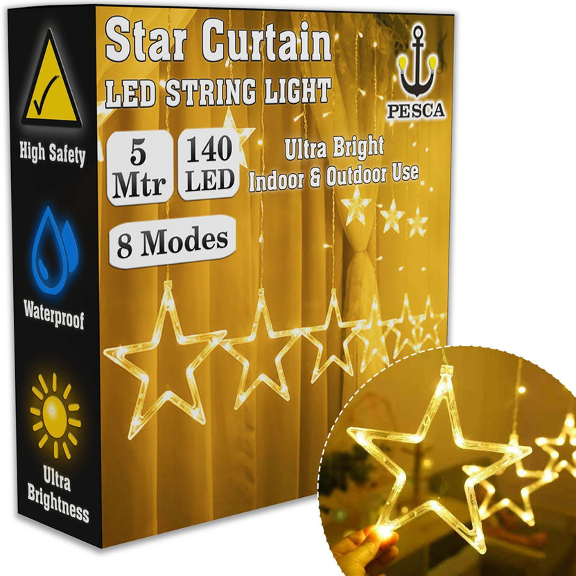 PESCA 140 LEDs 5.08 m Yellow Flickering, Steady Star Rice Lights(Pack of 2)