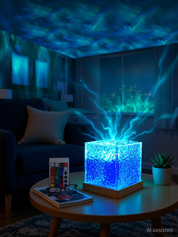 CRENTILA 3D Ocean Wave Night Light Projector for Kids Bedroom, Romantic Water Wave Effect Night Lamp(14 cm, Multicolor)