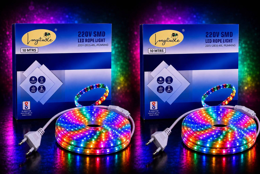 Longitude 1200 LEDs 10 m Multicolor Steady Strip Rice Lights(Pack of 2)