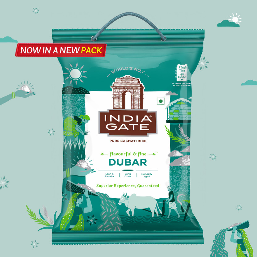 INDIA GATE Flavourful & Fine Dubar | Long & Slender Grains | Naturally Aged Basmati Rice (Long Grain, Polished)(5 kg)