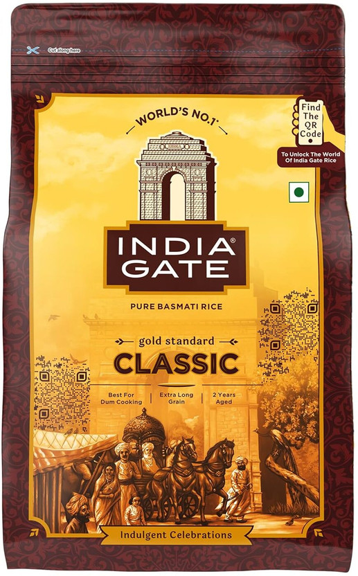 INDIA GATE Gold Standard Classic Basmati Rice 1 Kg | 2 Years Aged | Extra Long Grains Basmati Rice (Long Grain, Raw)(1 kg)