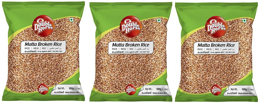 Double Horse Matta Broken Rice 500g(Pack of 3) |Brown Broken Rice Brown Jyothi Rice (Broken Grain, Boiled)(1.5 kg)