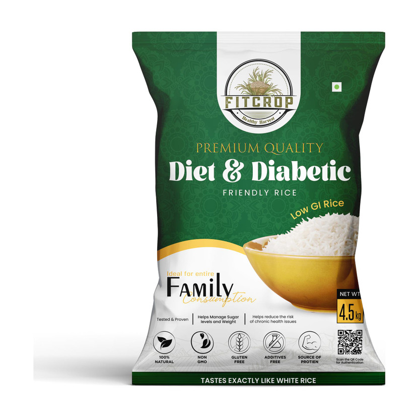 FITCROP FITCROP Premium Diet and Diabetic Rice | Low GI Rice | Chemical Free| Certified Sona Masoori Rice (Medium Grain, Steam)(4.5 kg) - Flipkart Deal