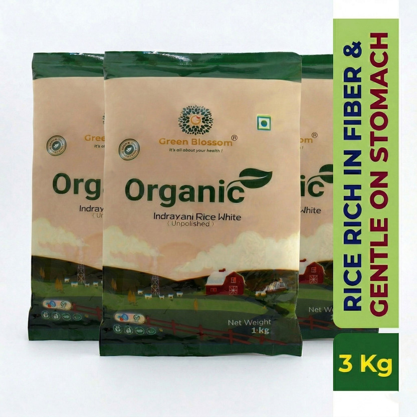 Green Blossom Organic Indrayani Rice Indryani Rice (Medium Grain, Unpolished)(3 kg)