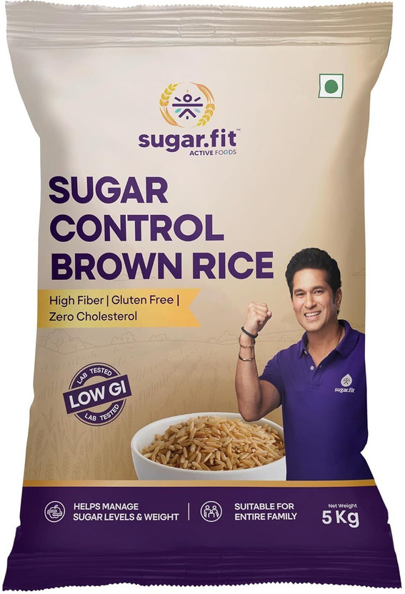 Sugar.fit Sugar Control Low GI Brown Rice | High Fiber | 100% Organic | Diabetes Friendly Brown Sona Masoori Rice (Full Grain, Unpolished)(5 kg)