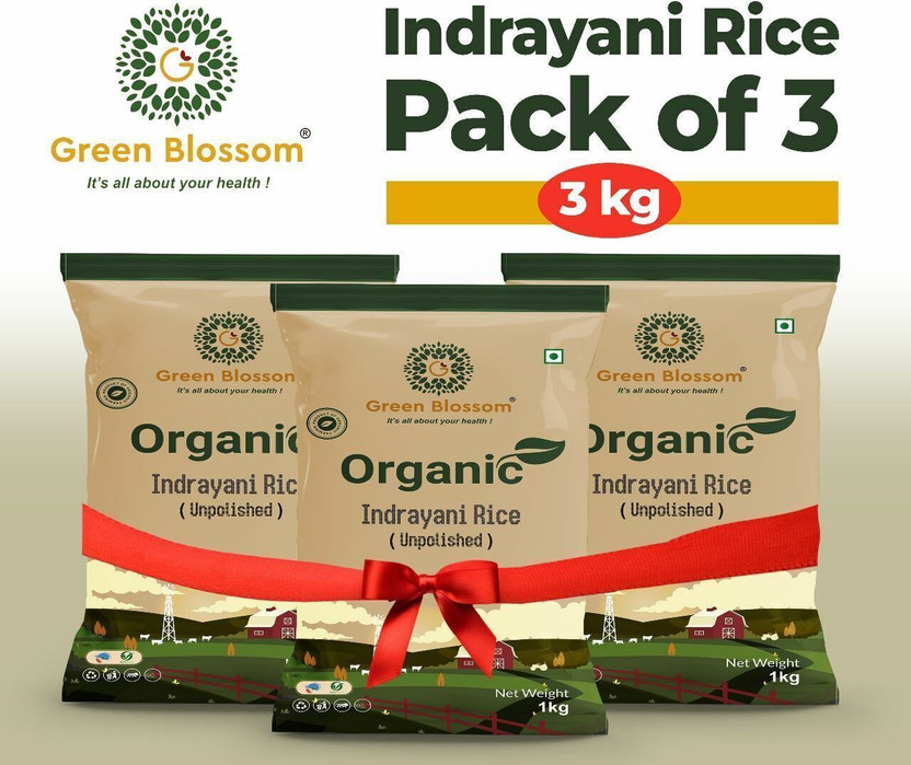 Green Blossom Organic Indryani White Rice Indryani Rice (Medium Grain, Unpolished)(3 kg)