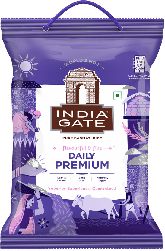 INDIA GATE Flavourful & Fine Daily Premium | Long & Slender Grains | Naturally Aged Basmati Rice (Long Grain, Polished)(5 kg)