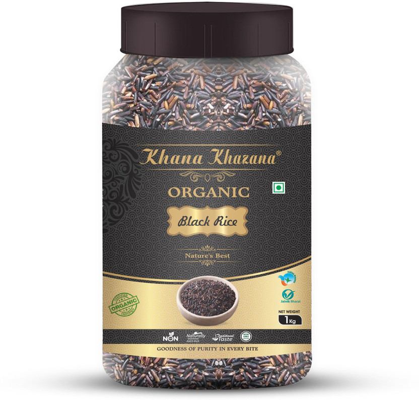 KHANA KHAZANA Organic Black Rice | Healthy and Tasty Organic Rice| Diabetic friendly | Black Black Rice (Long Grain, Raw)(1 kg)