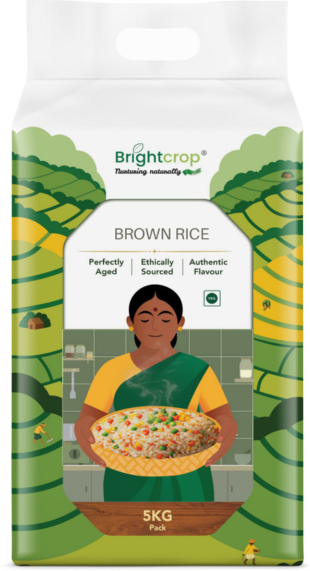 organics food market Brown Rice, 5000g [No added color or flavor, Organic, Low GI] Brown Sona Masoori Rice (Medium Grain, Unpolished)(5 kg)