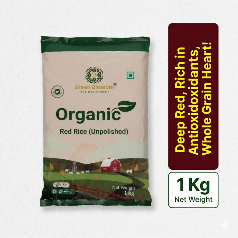 Green Blossom Organic Red Rice |  Rice for Healthy Cooking I Unpolished I Gluten Free Red Raw Rice (Raw)(1 kg)