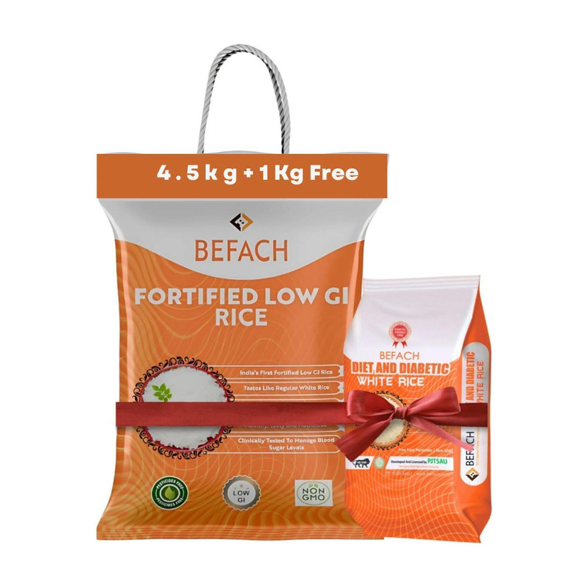 Befach Befach Low GI Fortified White Rice for Sugar-Free & Weight Loss Diet Everyday Rice (Medium Grain, Polished)(5.5 kg) - Flipkart Deal
