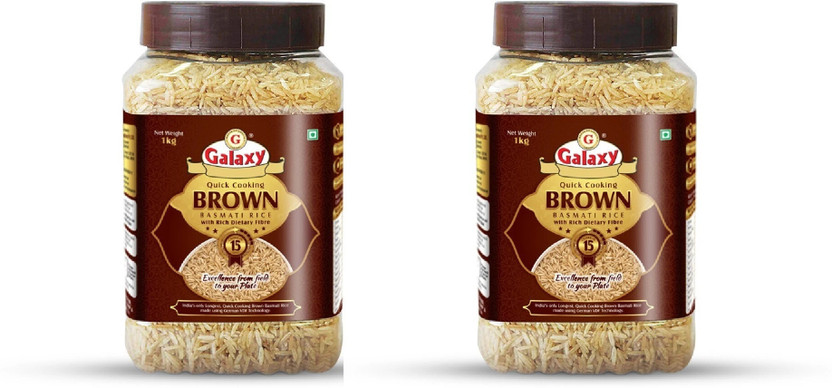 GALAXY High in Fibre, Gluten-Free, Cholesterol Free, 1 KG Pack of 2 Brown Basmati Rice (Long Grain, Raw)(2 kg)