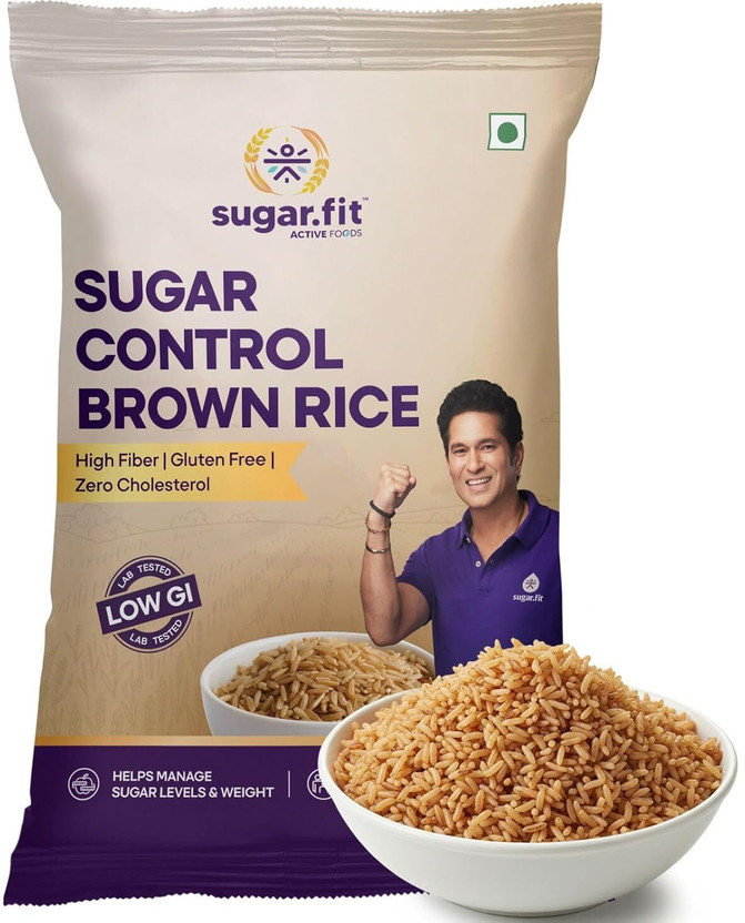 Sugar.fit Sugar Control Low GI Brown Rice | High Fiber | 100% Organic | Diabetes Friendly Brown Sona Masoori Rice (Full Grain, Unpolished)(1 kg)
