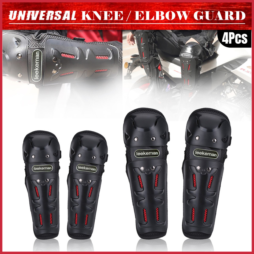 Moto Genius Bike Knee & Elbow Guard For Riding & Racing | Breathable & Adjustable Shin Pad Knee Guard, Elbow Guard Free Red, Black(Pack of 4)