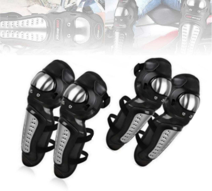 B.K Accessories Knee & Elbow Protector Guard Knee Guard, Elbow Guard for Bike Riding Free Black Elbow Guard, Knee Guard Free Black, Steel(Pack of 4)