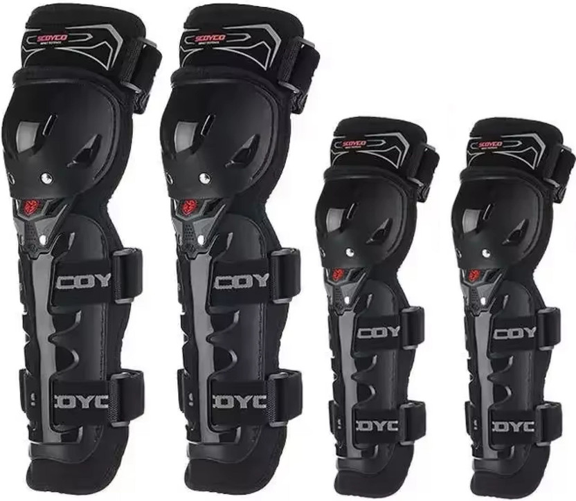 Taveesa Motorcycle Knee Shin Guards Elbow Guard Pads 4 in 1 PP Shell Protector Elbow Guard, Knee Guard Free Black(Pack of 4)