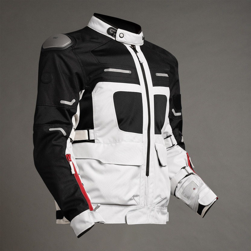ROYAL ENFIELD CrossRoader | Shoulder, Elbow, Chest, Back Armour |Titanium Slider | Rain Liner Riding Protective Jacket(Grey, XL)
