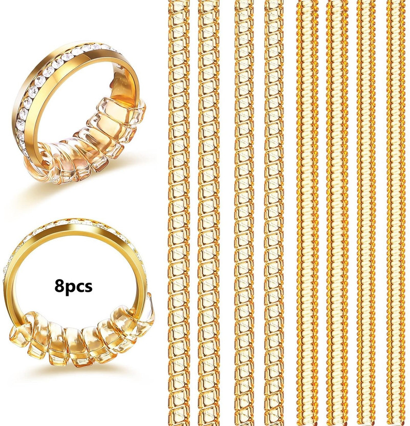 TRUJVE 8Pcs Golden Ring Size Adjuster for Loose Rings Tightener Resizer Fit Spiral Silicone Ring