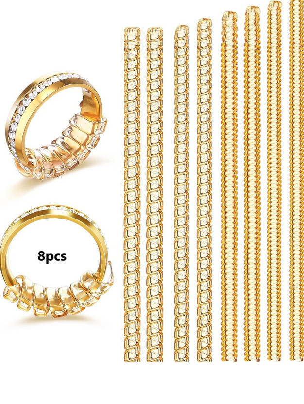 TRUJVE 8Pcs Golden Ring Size Adjuster for Loose Rings Tightener Resizer Fit Spiral Silicone Ring