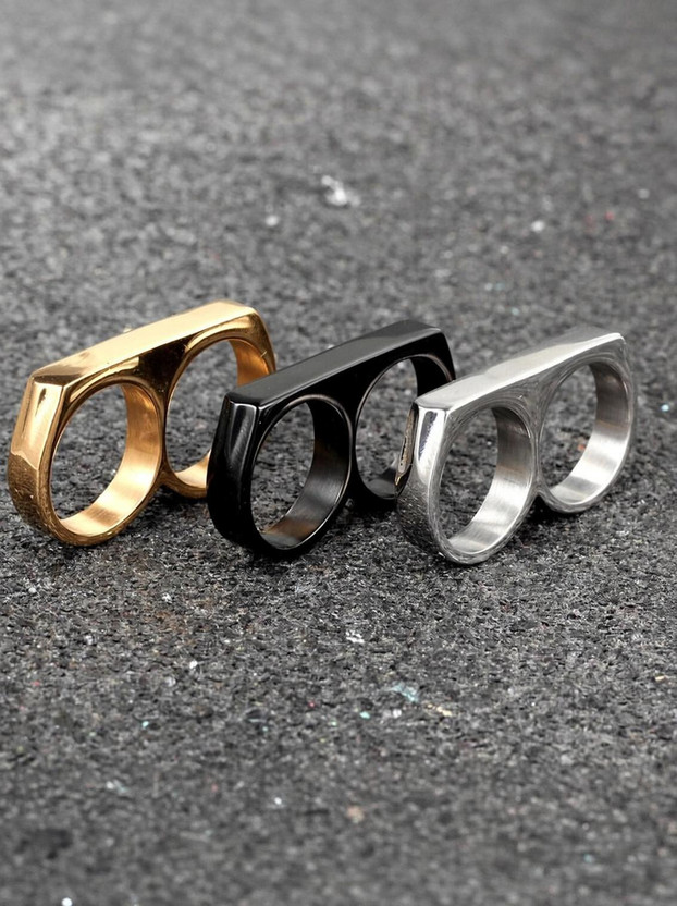 PUSHVI PUSHVI Vedansh Enterprises Stylish Gold, Silver&Titanium Plated Rings Stainless Steel Black Silver, Gold Plated Ring - Flipkart Deal