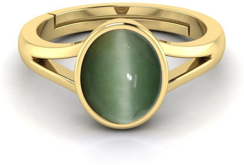 Pranjal Gems Natural 12.25 Ratti Cat's Eye Lehsuniya Gemstone Ring Brass Cat's Eye Rhodium Plated Ring