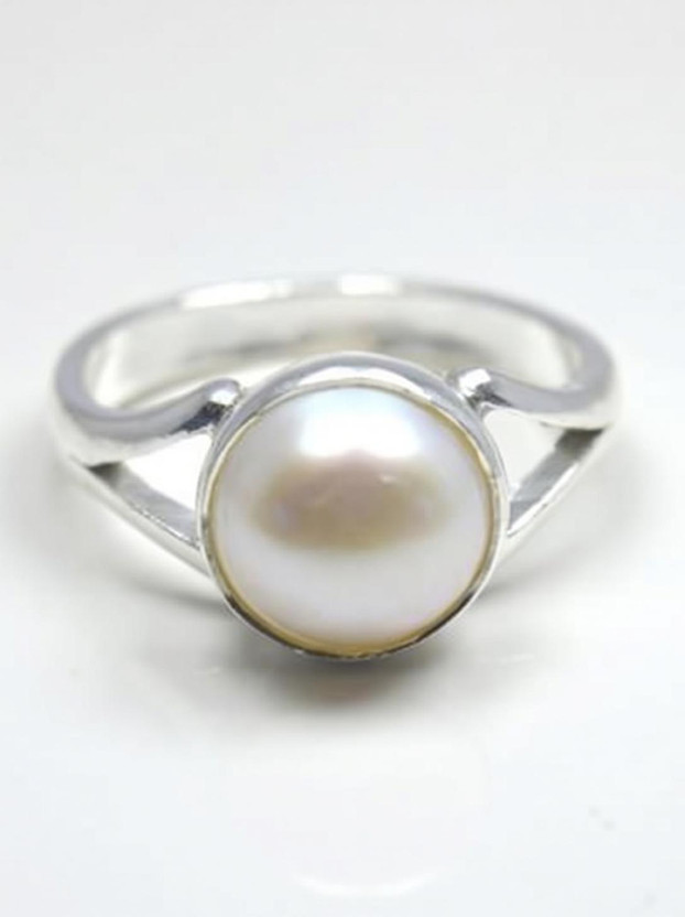 Gems Jewels Online 925 Hallmark Pure Silver With Natural South See Pearl Ring Size 12 Stone Pearl Ring