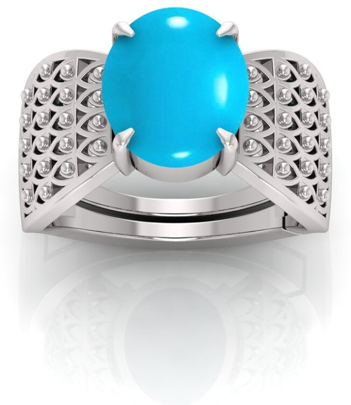VibeStone Firoza (Turquoise) Original Stone Adjustable Ring For Men And Women Brass Turquoise Silver Plated Ring