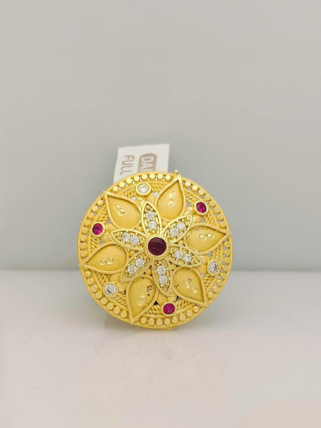 Flipkart SHe's jewels Traditional 1 Gram Gold-Finish Floral Statement Ring with Ruby & CZ Stone Brass Gold Plated Ring - Flipkart Deal