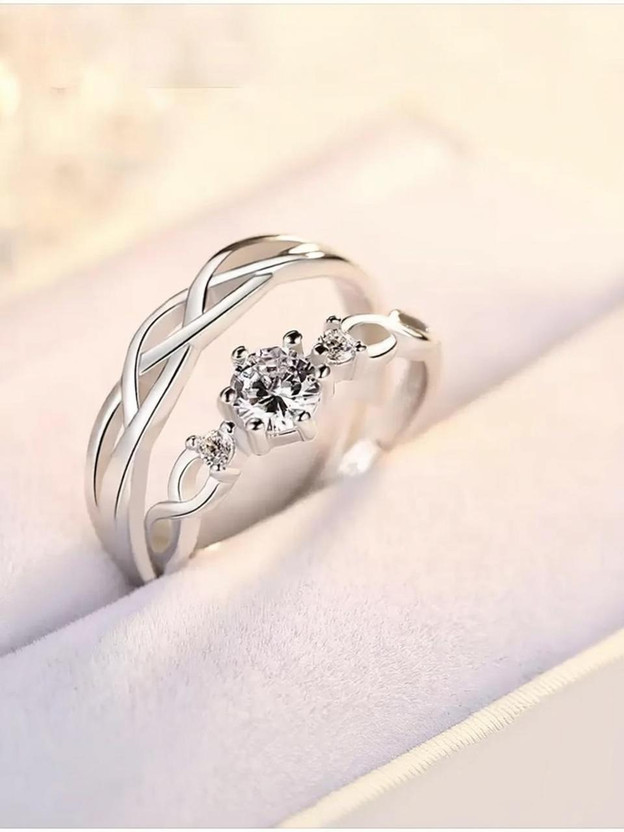 Karishma Kreations Adjustable Couple Rings for lovers valentine gift Mens and Ladies Online Design Brass, Stainless Steel, Copper, Brass Cubic Zirconia Rhodium, Silver Plated Ring Set
