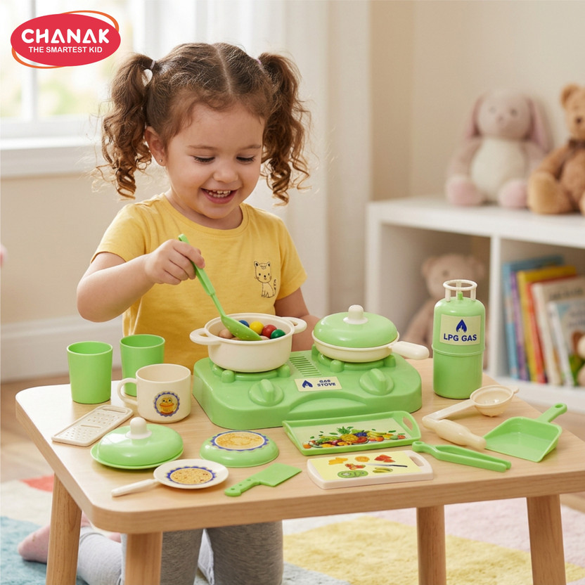 CHANAK Kitchen Fresh Pretend Play Cook Set for Kids with Stove & Utensils (Green)