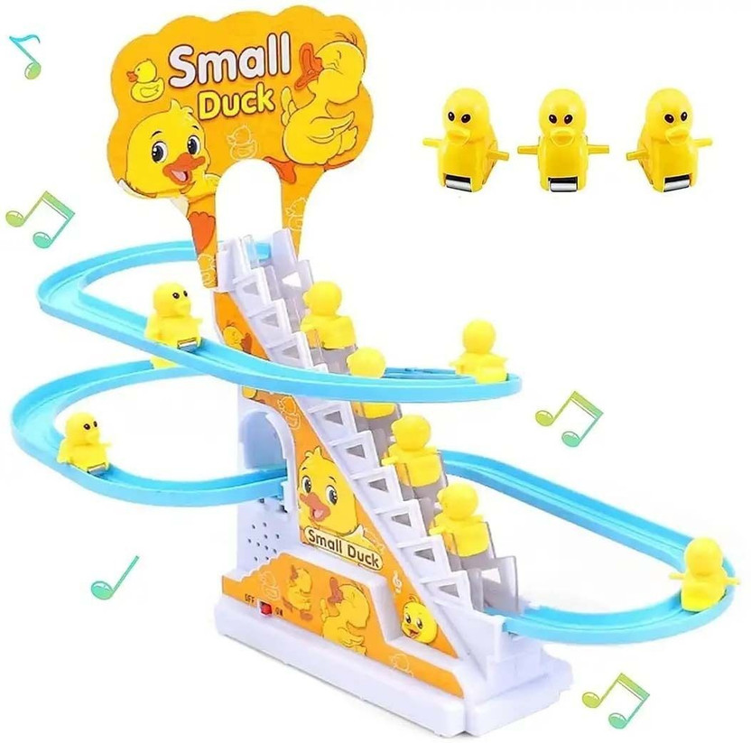 XORTIC Duck Slide Toy Automatic Stair Climbing Race Track Set with Music & Lights(Yellow)
