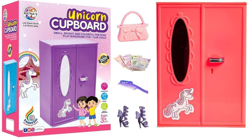 BKDT Marketing Unicorn Cupboard Toy, Pretend Play Almirah for Kids, 15.5 cm Height