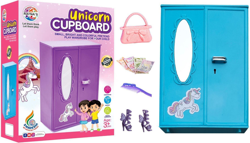 BKDT Marketing Unicorn Cupboard Toy, Pretend Play Almirah for Kids, 15.5 cm Height
