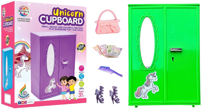 BKDT Marketing Unicorn Cupboard Toy, Pretend Play Almirah for Kids, 15.5 cm Height