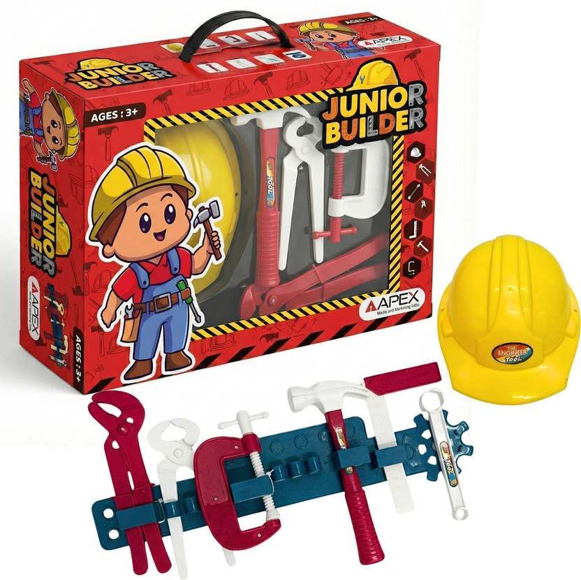 APEX MEDIA AND MARKETING INDIA Junior Builder Tool Set Toy for Kids 3+ | Construction Engineer Pretend Play Toy