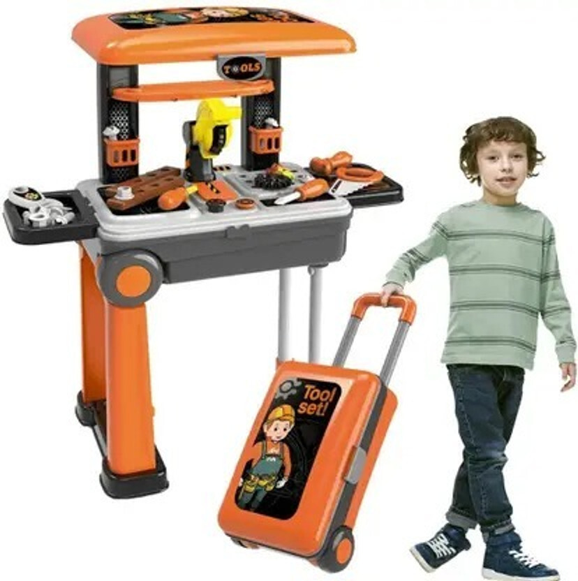 Pepstter Kids Tool Set Workbench Trolley Construction Toy Kit with Portable Suitcase