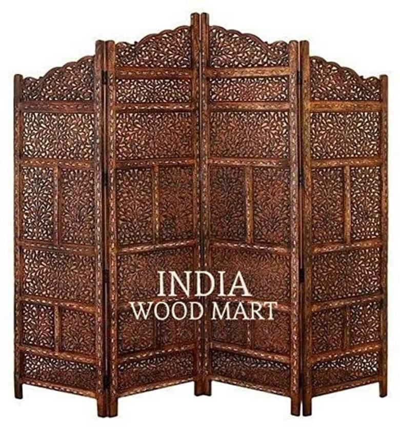 India wood mart Wooden Room Divider 4 Panel Design Partition Wood