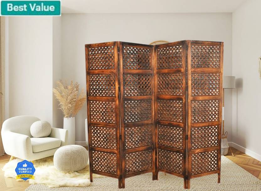 India wood mart Wooden Room Divider 4 Panel Design Partition Wood