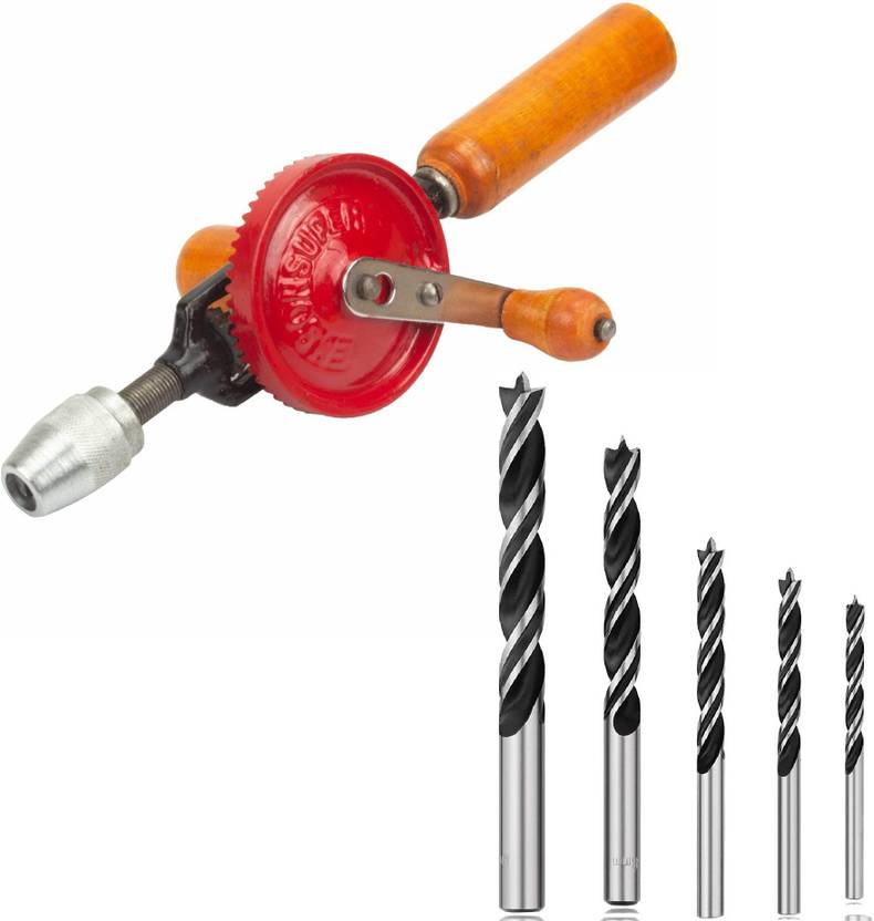 Gadariya King HEAVY DUTY HAND DRILL MACHINE (1/4") + 5 PCS WOOD DRILL