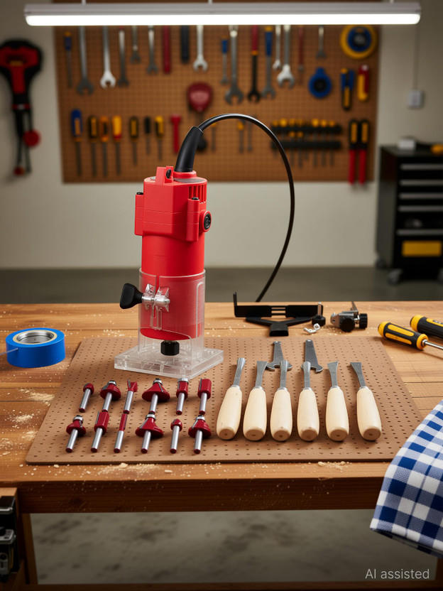 Digital Craft 30000 RPM Woodworking Electric Trimmer Machine,6Pc Wood Carving Set,12Pc Router Bits Set,, Rotary Tool(6.35 mm)