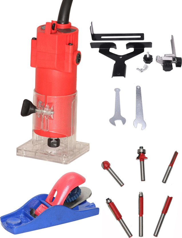 Digital Craft 30000 RPM Woodworking Electric Trimmer Machine with 4 Utility Tools and 6-Piece Wood Carving Set Rotary Tool(6.35 mm)