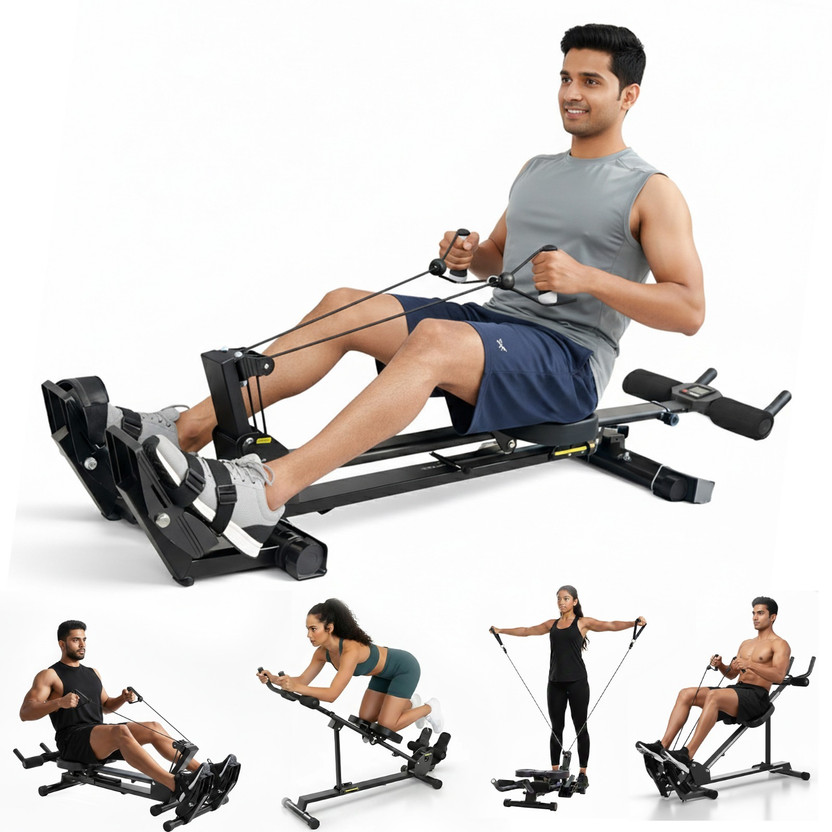 Durafit Scullos Home Fitness Trainer for Abs & Core Full Body Workout |150kg User Weight Rowing Machine(Foldable)