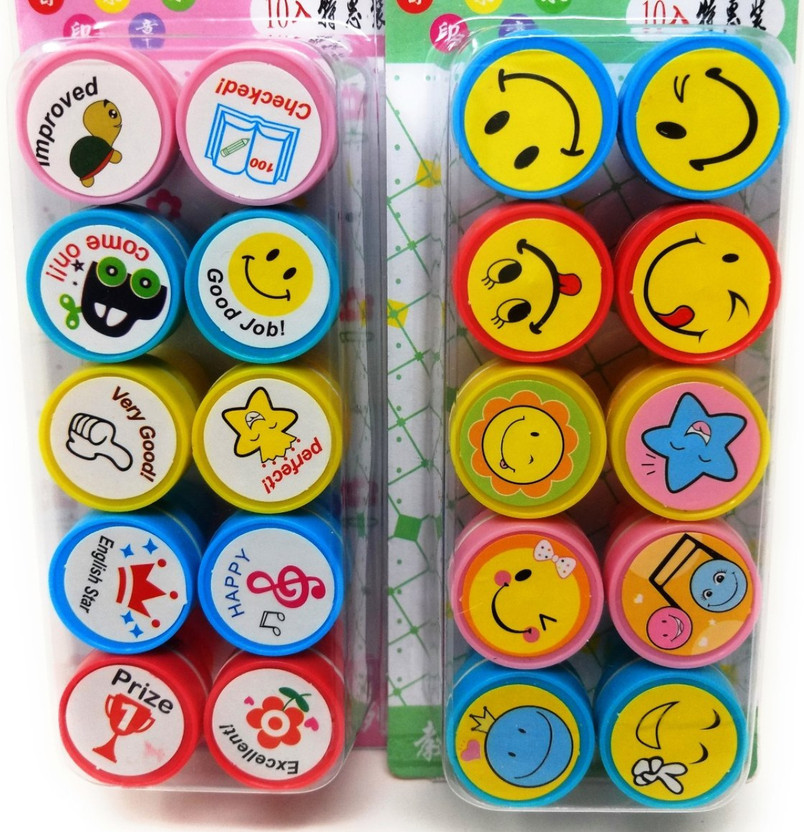 Sloies Best Words Stampers DIY Cute Self-Ink Rubber Seal Stamps for Kids Motivation Rubber Stamp(pack of 20)(Standard, Red)